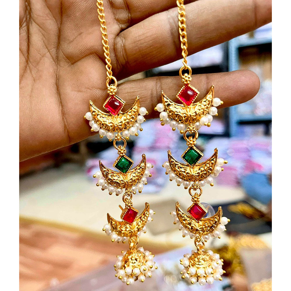 Shree Chamunda Jewellers South Indian Style Pota Stone Pearl Jhumki Earrings