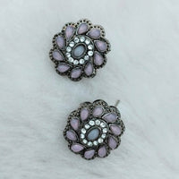 Marudhar Creations Oxidised Plated Pota Stone Stud Earrings