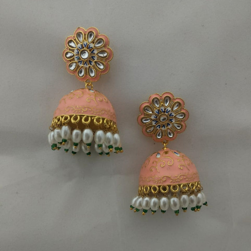 Marudhar Creations Gold Plated Kundan And Meenakari Jhumki Earrings