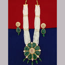 Marudhar Creations Gold Plated Matte Finish Pearl And Kundan Long Necklace Set