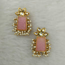 Marudhar Creations Gold Plated Matte Finish Kundan And Pearl Stud Earrings