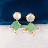 Marudhar Creations Gold Plated Matte Finish Kundan And Pearl Dangler Earrings