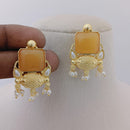 Marudhar Creations Gold Plated Matte Finish Pota Stone And Pearls Dangler Earrings