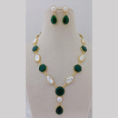 Marudhar Creations Gold Plated Matte Finish Pota Stone And Mother Of Pearls Necklace Set