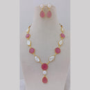 Marudhar Creations Gold Plated Matte Finish Pota Stone And Mother Of Pearls Necklace Set
