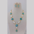 Marudhar Creations Gold Plated Matte Finish Pota Stone And Mother Of Pearls Necklace Set