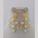 Marudhar Creations Gold Plated Matte Finish Pota Stone And Pearls Dangler Earrings