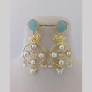 Marudhar Creations Gold Plated Matte Finish Pota Stone And Pearls Dangler Earrings