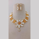 Marudhar Creations Gold Plated Matte Finish Pota Stone And Mother Of Pearls Necklace Set