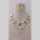 Marudhar Creations Gold Plated Matte Finish Pota Stone And Mother Of Pearls Necklace Set