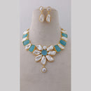 Marudhar Creations Gold Plated Matte Finish Pota Stone And Mother Of Pearls Necklace Set