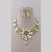 Marudhar Creations Gold Plated Matte Finish Pota Stone And Mother Of Pearls Necklace Set