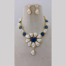 Marudhar Creations Gold Plated Matte Finish Pota Stone And Mother Of Pearls Necklace Set
