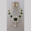 Marudhar Creations Gold Plated Matte Finish Pota Stone And Mother Of Pearls Necklace Set