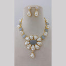 Marudhar Creations Gold Plated Matte Finish Pota Stone And Mother Of Pearls Necklace Set