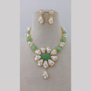 Marudhar Creations Gold Plated Matte Finish Pota Stone And Mother Of Pearls Necklace Set