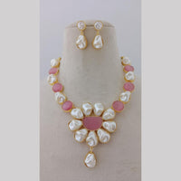 Marudhar Creations Gold Plated Matte Finish Pota Stone And Mother Of Pearls Necklace Set