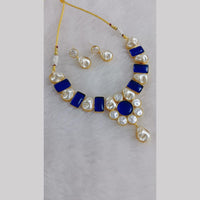 Marudhar Creations Gold Plated Matte Finish Pota Stone And Mother Of Pearls Necklace Set
