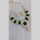 Marudhar Creations Gold Plated Matte Finish Pota Stone And Mother Of Pearls Necklace Set