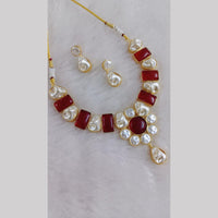 Marudhar Creations Gold Plated Matte Finish Pota Stone And Mother Of Pearls Necklace Set