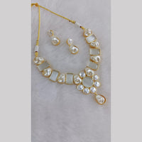 Marudhar Creations Gold Plated Matte Finish Pota Stone And Mother Of Pearls Necklace Set