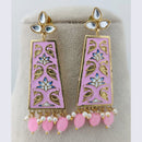 Marudhar Creations Royal Gold Matte Finish Kundan Stone And Pearl Meenakari Dangler Earrings