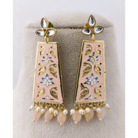 Marudhar Creations Royal Gold Matte Finish Kundan Stone And Pearl Meenakari Dangler Earrings