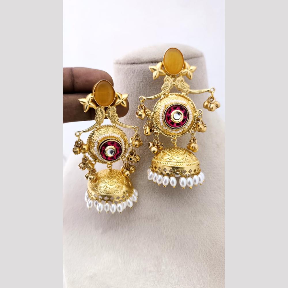 Marudhar Creations Regal Avian Motif Pearl Jhumkas