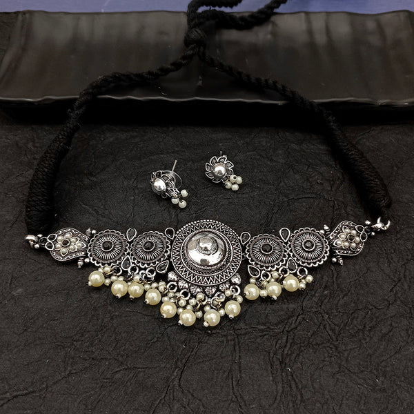 Deep Jewell Oxidised Plated Crystal Stone Choker Necklace Set