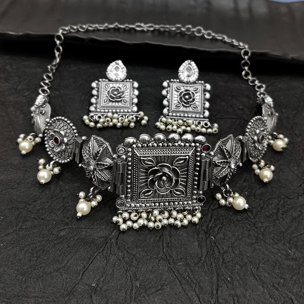 Deep Jewell Oxidised Plated Crystal Stone Choker Necklace Set
