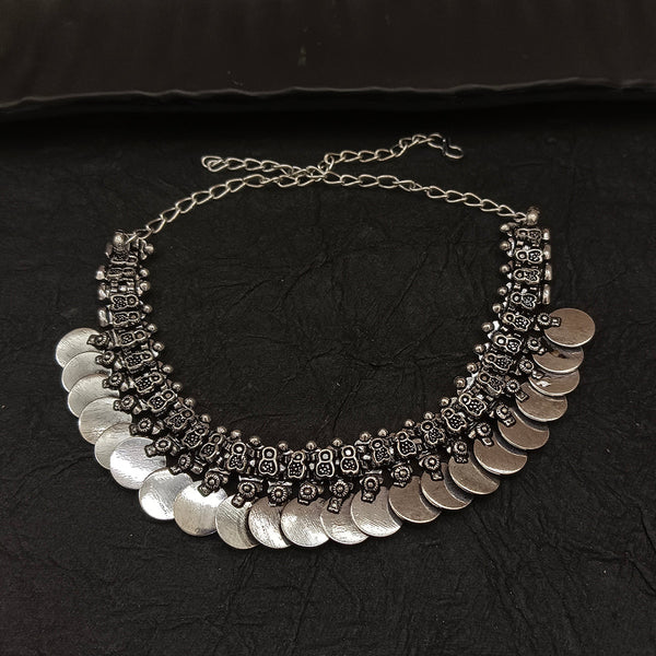 Deep Jewell Oxidised Plated Afghani Coin  Necklace