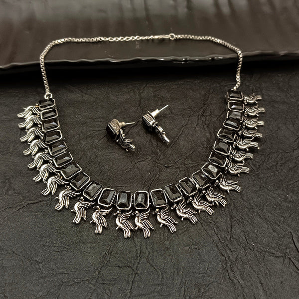 Deep Jewell Oxidised Plated Crystal Stone Sparrow Necklace Set