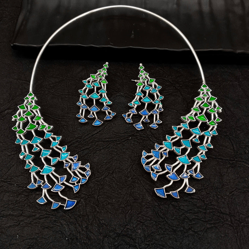 Deep Jewell Oxidised Plated  Meenakari Necklace Set