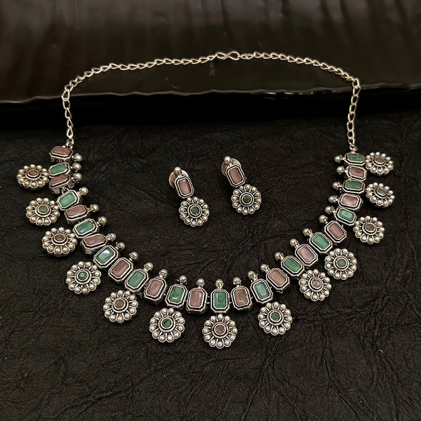 Deep Jewell Oxidised Plated Pearl Necklace Set