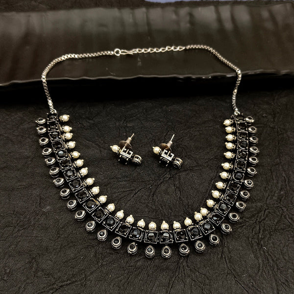 Deep Jewell Oxidised Plated Pearl Necklace Set