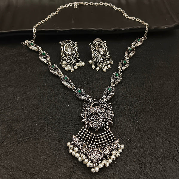 Deep Jewell Oxidised Plated  Peacock Pearl Necklace Set