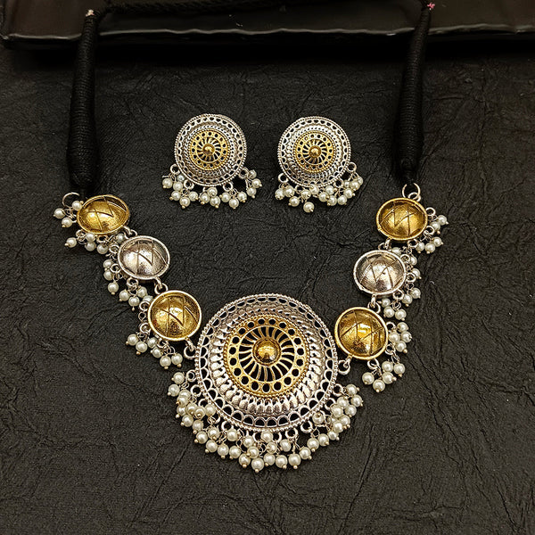 Deep Jewell 2 Tone Plated Pearl  Choker  Necklace Set
