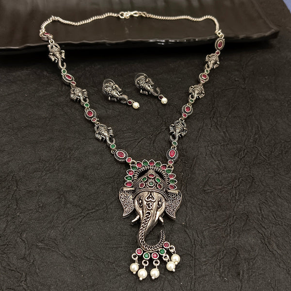 Deep Jewell Oxidised Plated Ganesha Pearl Necklace Set