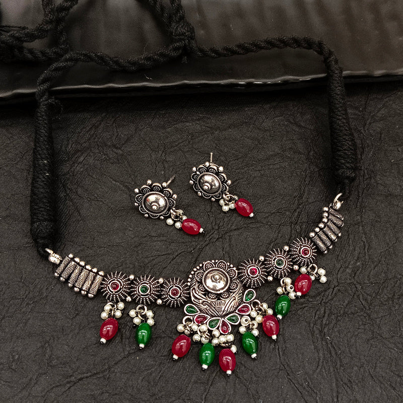 Deep Jewell Oxidised Plated  Kundan Stone Choker Necklace Set