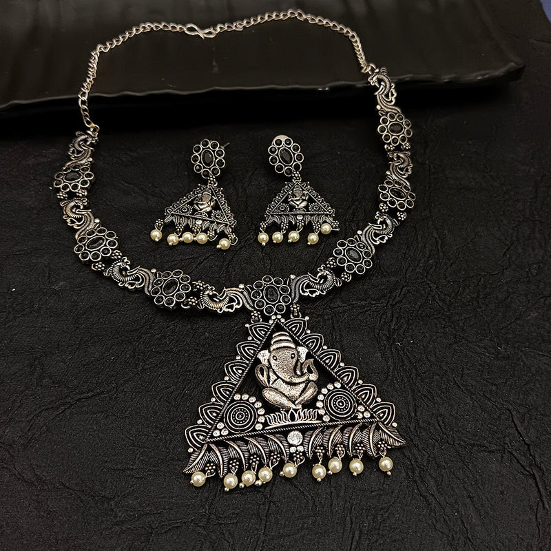 Deep Jewell Oxidised Plated Ganesha Pearl Necklace Set