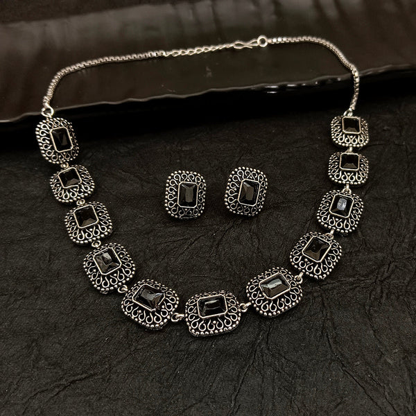 Deep Jewell Oxidised Plated Crystal Stone Necklace Set