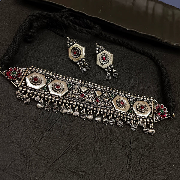 Deep Jewell Oxidised Plated  Kundan Stone Choker Necklace Set