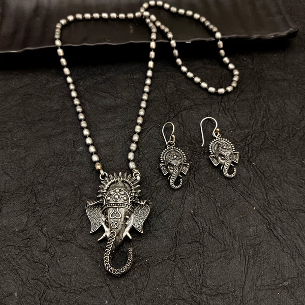 Deep Jewell Oxidised Plated Ganesha Necklace Set