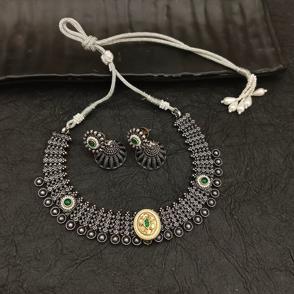 Deep Jewell Oxidised Plated Kundan And Pearl  Necklace Set