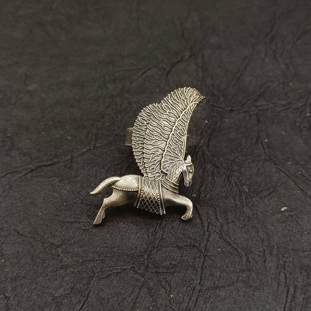Deep Jewell  Oxidised Plated Horse Adjustable Ring