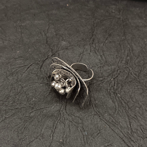 Deep Jewell Oxidised Plated  Adjustable Ring