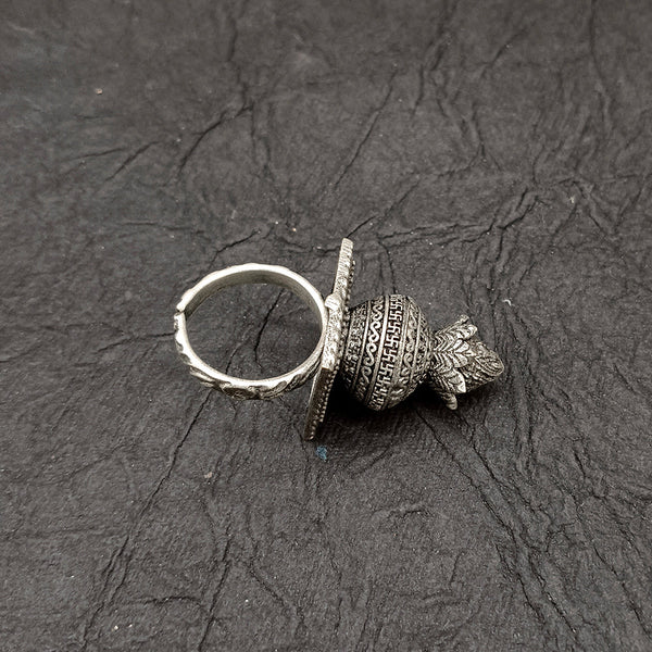 Deep Jewell Oxidised Plated Kalash Adjustable Ring