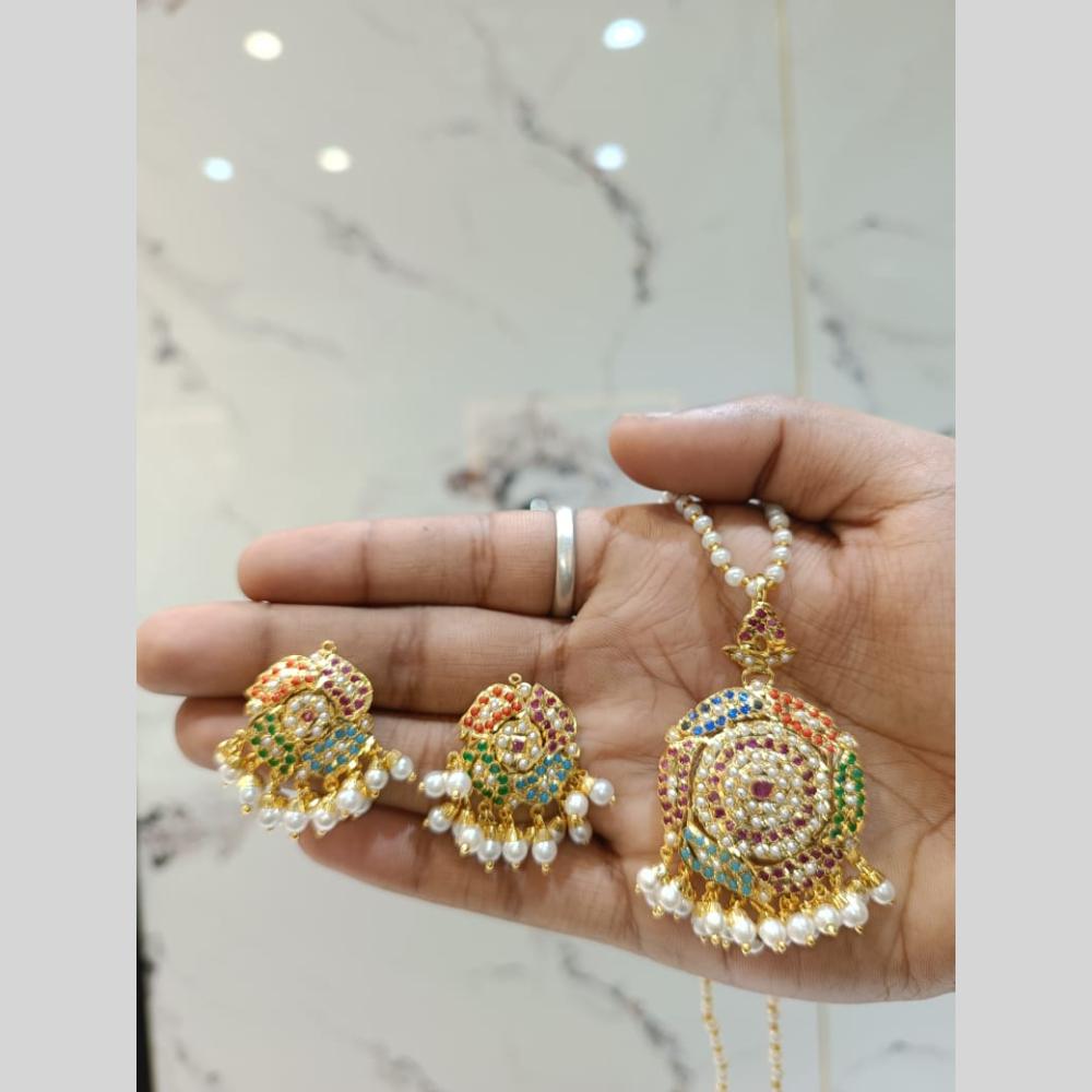 Everlasting Jadau Gold Plated Pearl Jadau Chain Pendent Set