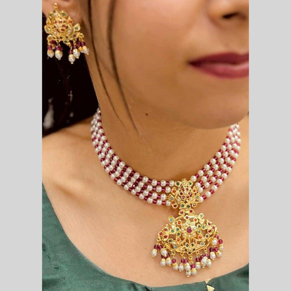 Everlasting Jadau Designer Elegant Austrian Stone Accents Beaded Choker Set