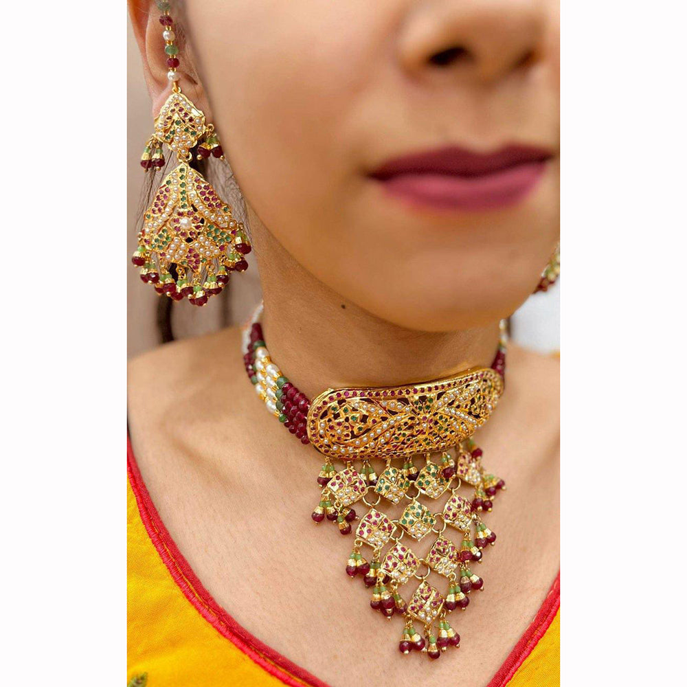 Everlasting Jadau Royal Pota Stone And Pearl Choker Necklace Set